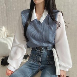 IOS SHOP JEMIMA BLOUSE RIB KNIT WANITA KOREAN STYLE