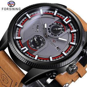 New Forsining Automatic Watch Mens Analog Luxury Mechanical Watch Leather Military Month Week Display Clock. Mens Gifts