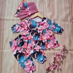 Setelan Muslim Anak Perempuan 1-4Tahun plus Hijab FATIYA by DhiskaCollection Pakaian Bayi