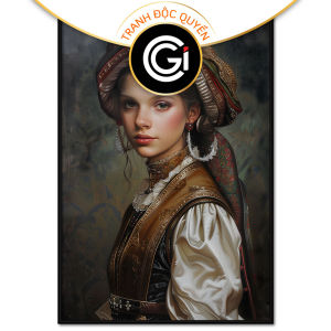 Tranh treo tường tranh dán tường chân dung cô gái đẹp cổ điển Châu Âu sơn dầu in canvas. CGI - 399