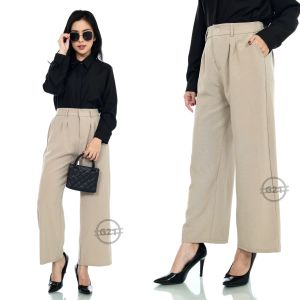 Celana Kulot Kerja Kantor Wanita Panjang Model Pinggang Karet Belakang Hitam Bahan Formal Dasar Premium Quality Celana Kulot Panjang Wanita Celana Panjang Cewek Bahan