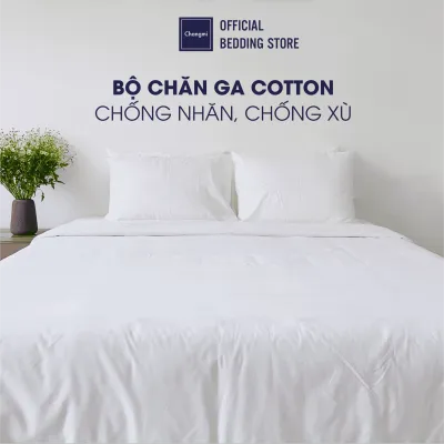 Bộ chăn ga Cotton Sateen trắng trơn Changmi Bedding 300 sợi mềm mại chống xù chuẩn khách sạn 4 sao