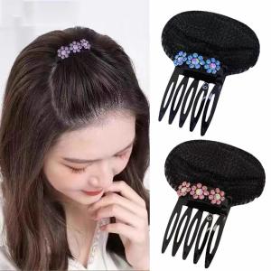 Forehead Hair Volume Fluffy Puff Sponge Pad Clip Princess Rhinestone Flower Hair Styling Sponge Pad for Women Girls