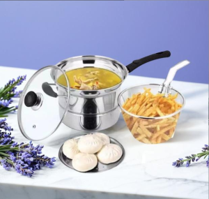 Connox 3in1 Multifunctional Stainless Steel Cooking Pot for Steaming and Frying with Filter and Non-stick Pan