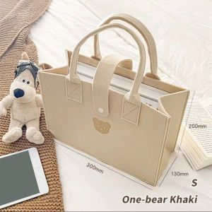 Cute Bear Felt Tote Bag Large Capacity Handbag Heavy Bearing Travel Shopping Mother-baby Bag Laptop Tablet Books Utility Storage Shoulder Bags