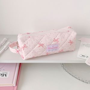 GOFIDIN Polka Dot Pencil Case Bowknot Portable Pen Bag Multi Function Large Capacity Stationery Bag Gift