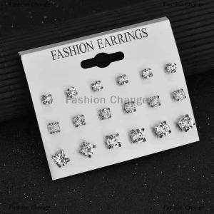 [COD] Fashion Change Fashion Simple 9 Pairs set Mix Stud Earrings Set Square Geometric Earrings For Women New Rhinestone Earrings Jewelry