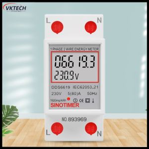 【Vktech】 Digital Single Phase Energy Meter LCD Display 220V 230V Electric Energy Monitor Din Rail 50 60Hz Super Energy Saving for Home Or Business 【1-3 days Delivery】