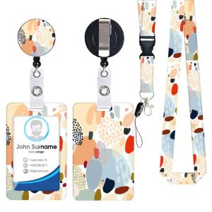 Lanyard Holder with Keyring Flowers Neck Strap Oil Painting Name Cover Case for Students