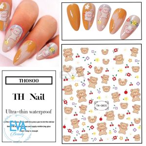Sticker Dán Móng Tay 3D Dạng Decal Dán Chống Nước Hoạ Tiết Gấu Teddy Bear And Flowes TH0800