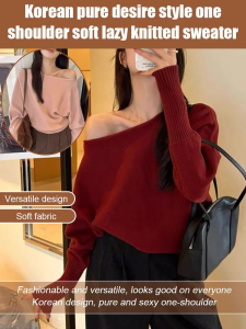 ❤️Quality Selection❤️New Style One-shoulder Soft Lazy Sweater/ French Gentle Commuting Elegant Clothes/ Irregular Oblique Shoulder Slit Sweater For Women/ Korean Pure Desire Style Sweater