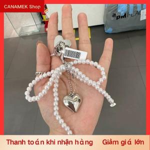 CS Tinh Tế Đính Cườm Móc Chìa Khóa Handmade Ngọc Trai Bow Hình Mặt Dây Chuyền Keyring Tim Keychain Trang Trí Ngọc Trai Trang Trí Cho Túi Xách Điện Thoại