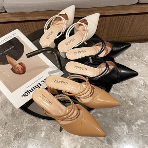 ส้นสูง หัวแหลม สายคาด รัดส้น หนังPU สวย คุณภาพดี นุ่มมาก รองเท้า หัวเหลม รัดส้น สูง 1-2นิ้ว