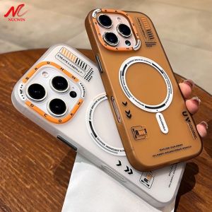 Matte Magnetic for Magsafe Case For iPhone 16 Plus 15 13 12 14 16 Pro Max Wireless Charging Frosted Metal Lens Frame Cover