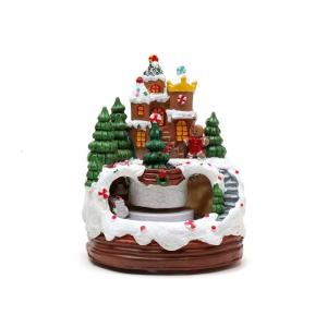 Lighted LED Musical Christmas Cabin Figurine Christmas Toy Music Box with Rotating Train for Kid Adult Christmas Present