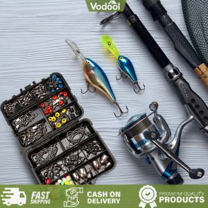 [VSC] 162pcs Fishing Accessories Kit Hooks Swivels Fishing Sinker Lightweight with Ring Carp Fishing Tackle Boxes