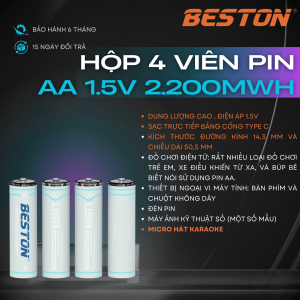 Bộ 4 Pin sạc AA 1.5V Beston 2200mWh Lithium 2AC-60 hỗ trợ sạc nhanh trực tiếp bằng cổng USB type C