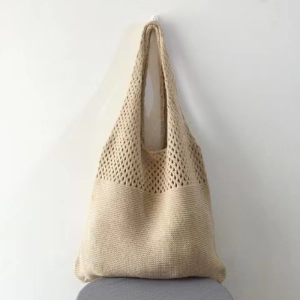 Tote Bag Korean Simple Retro Hollow Knit Bag Woman Shoulder Bag Fashion Shopping Bag Knitted Woolen