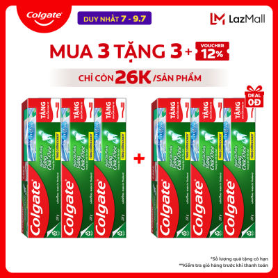 [Chỉ 7-9.7_Mua 3 tặng 3-Chỉ còn 26K/tuýp] Bộ 3 Kem đánh răng Colgate ngừa sâu răng răng chắc khỏe 225g/tuýp tặng bàn chải đánh răng lông tơ nhập khẩu Thái Lan