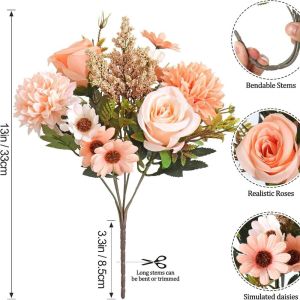 CHENJIE Silk Petals Rose Artificial Flower Multicolor Rose Daisy Decorative Flower Bouquet Beautiful Photo Props Simulation Flower Home Decoration