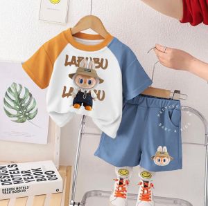 Setelan Anak Labubu Baju Anak Laki Laki Perempuan Usia 1-5 Tahun Kaos Anak Labubu Celana Pendek Setelan Anak Viral