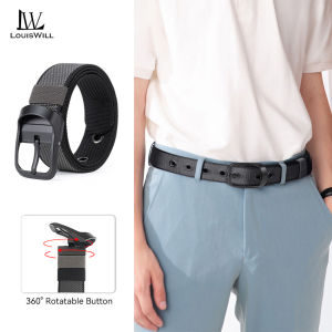 LouisWill Men Sports Belt Outdoor Belt Adjustable Belt Rotating Buckle Double-Sided Two-Color Nylon Belt Waistband Youth Sports Canvas Pant Belt Simple Nice Waistband