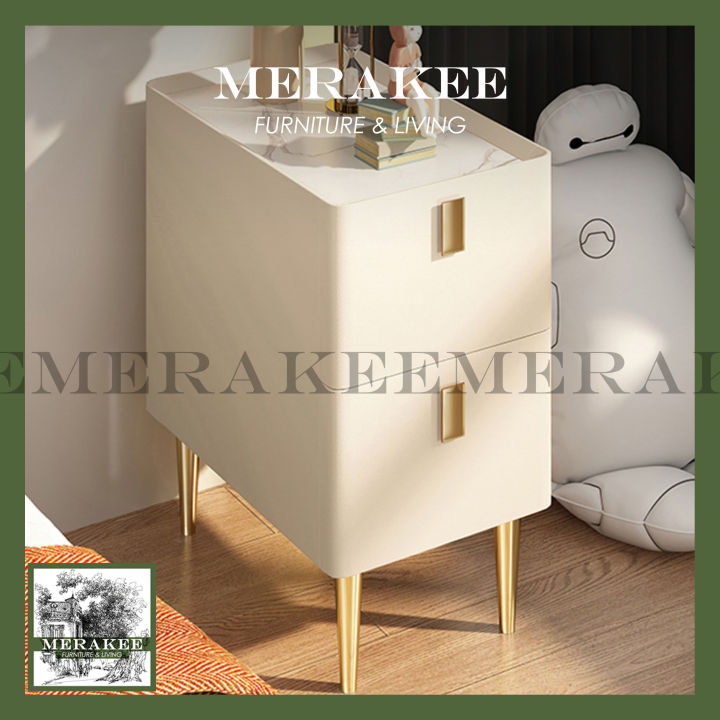 “Ready Stock” MERAKEE Bedside Table Narrow Sintered Stone Tabletop PU ...