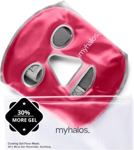 MyHalos Ice Face Mask Cooling Gel Pack for Migraine Swelling & Puffiness Eases Stress & Post-Surgery Discomfort Hot or Cold Gel Therapy Reusable Freezer & Microwave Safe Comfortable Fit - Blue
