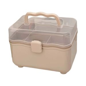 FOUNDTWO Cosmetic Case 2 Layer Storage Box Jewelry Case Nail Art Box Organizer Hand-Held Waterproof Family Emergency Kit Box Home Room Office