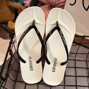 [Free Shipping] Luofu Flip-Flops Solid Color Summer Couple Flip-Flops MenS And WomenS Beach Rubber Flat-Soled Bathroom Non-Slip Large Size Sandals