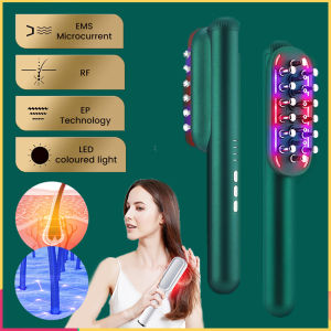 RF Laser Hair Growth Electric Massage Comb EMS Micro Current Scalp Applicator Anti Hair Loss LED Color Light Hot Compress Hair Brush Head Massager