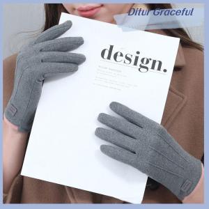 Ditur ถุงมือผ้ากำมะหยี่หนาสำหรับผู้หญิง ถุงมือแฟชั่นหนังกลับให้ความอบอุ่นกลางแจ้งถุงมือขับรถหน้าจอสัมผัสถุงมือกีฬาขี่จักรยาน