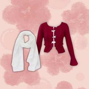 MURAH One Set Wanita Hijab 3in1 Pashmina Kaos Putih + Blouse Korea Pita + Rok Rempel Susun Putih 03B