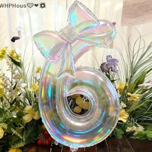 WP💓💛💖 0 9 Colorful Number Balloons Transparent Bow Kids Birthday Decoration Party Supplies for Festive Celebration Events 2pcs