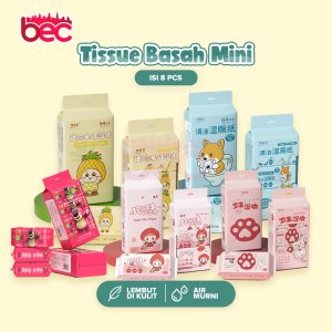 [BEC] Tissue Basah Travel Size 1 Pack Isi 8 Bungkus | Tisu Basah Mini Anak | Tisu Basah Mini Karakter | Tissue Basah Murah | Tisu Basah Non Alkohol