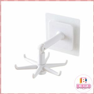 BIBLIO 360 Degrees Rotated Kitchen Hooks Self Adhesive 6 Hooks Wall Door Hook Handbag Clothes Hanging Rack