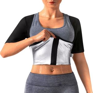 REEBO Heat Trapping Women Sauna Suits Short Sleeve Zipper Design Fat Burning Fitness clothes Tummy Trimmer Push Up Sports Body Sculpting Shirt Gym