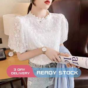 Womens Blouse New Style Lace Chiffon Shirts Retro Blouse Top
