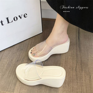 [Free Shipping] Transparent high-heeled shoes for height increase thick-soled slip-on sandals new womens shoes crystal wedge sandals