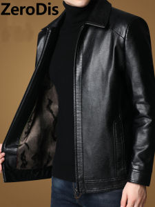 [ZeroDis]Mens middle-aged spring mens thin spring coat leather lapel jacket