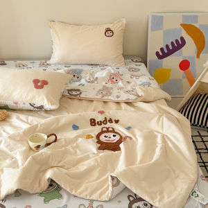 Dansunreve Bộ chăn labubu bơ gấu kapibala khăn hoạt hình thêu mỏng mùa hè Duvet dễ thương mềm AB thiết kế đôi xếp li sợi Comforter + tấm phẳng + vỏ gối Nữ hoàng duy nhất