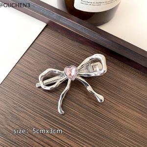 GUCHEN3🦋 Kim loại Bowknot tim pha lê barrettes kẹp tóc phụ nữ thanh lịch Side bangs mỏ vịt Clip phụ nữ cô gái Kẹp tóc Phụ kiện tóc
