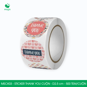 MSCK03 - D2.5 cm - 1 Cuộn 500 sticker thank you tròn nhãn dán thank you tem dán cảm ơn