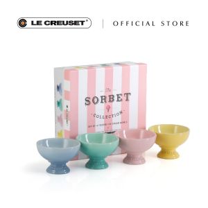 Le Creuset Stoneware Sorbet Ice-Cream Bowls Set of 4 (Chiffon Pink Coastal Blue Cool Mint & Mimosa)