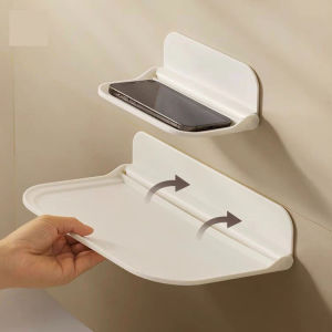 Hanging Bathroom Wall Floating Rack Phone Holder Shelf Wall Decoration Plastic Foldable Wall-Mounted Adhesive Organizer
