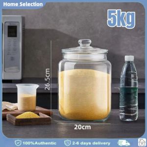Big Glass Jar with Lid Storage Rice Dispenser 5 kilos 10kg 25kilos Kitchen Canister Jar Rice Jar Rice Storage With measuring cup
