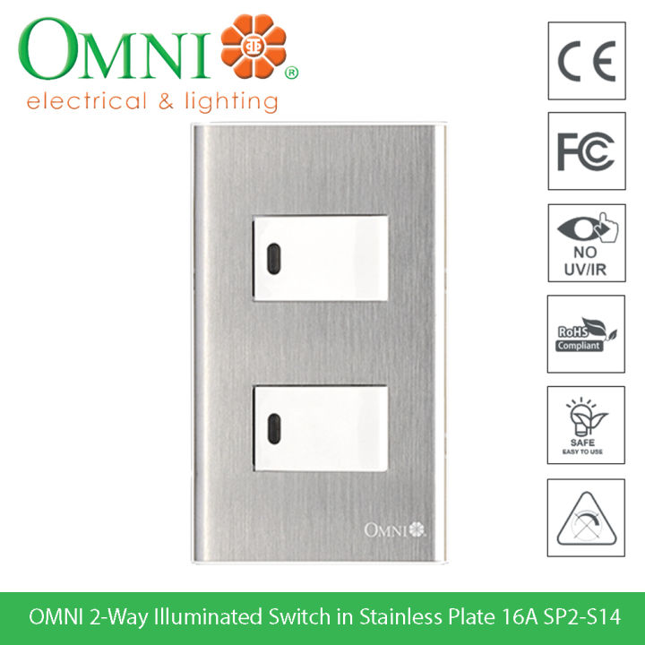OMNI 2-Way Illuminated Switch in Stainless Plate 16A Model SP2-S14 ...