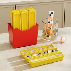 GAOSU พร้อมกล่องเก็บของแบบแม่เหล็ก แม่พิมพ์ทำน้ำแข็งลายเฟรนช์ฟรายส์ ง่ายต่อการถอดชิ้นส่วน รูปทรงสี่เหลี่ยมผืนผ้า แม่พิมพ์ทำน้ำแข็ง ทำเอง BPA Free เครื่องทำน้ำแข็งก้อน ตู้เย็นในตู้เย็น