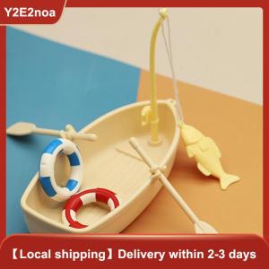 【Y2E2noa】 1 Set Children Gifts New Plastic Fishing Boat Model Mini Simulated Dollhouse Ornaments Miniature Fishing Boat Kit