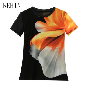 REHIN Summer New Arrival Tie-Dye Mesh Short Sleeve T-Shirt Slim Fit Crew Neck Top in European and American Style S-4XL Women Blouse